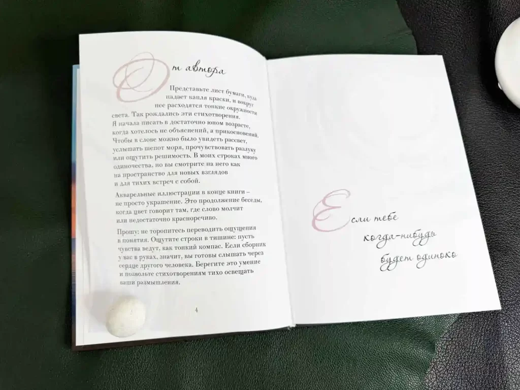 Вступительное слово автора Инги Жигаревой к сборнику стихотворений "Азбука тишины" и шмуцтитул книги